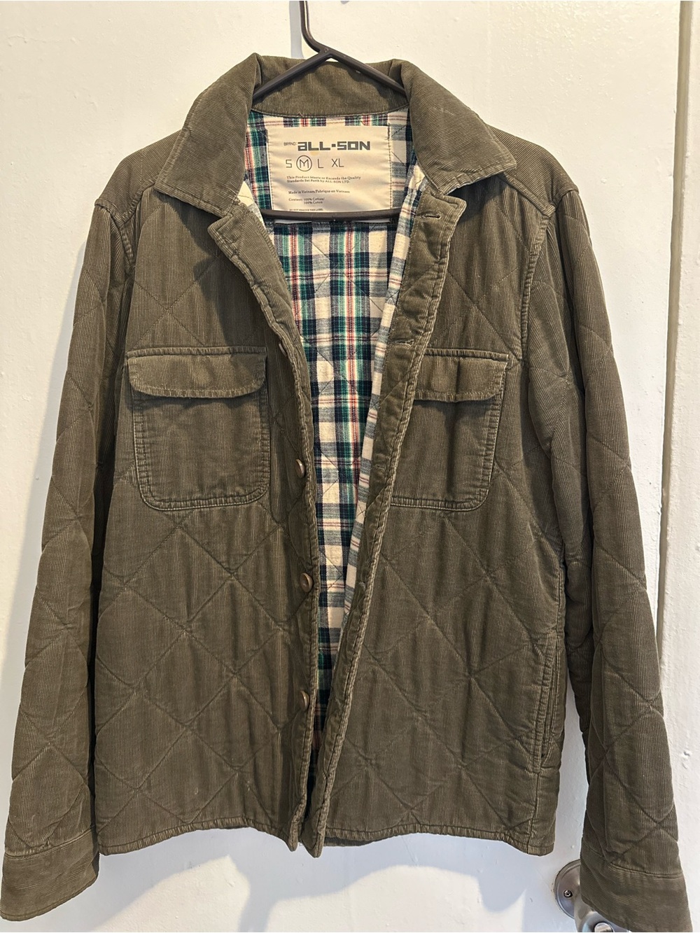 Zara Olive Quilted Jacket with Plaid Lining
